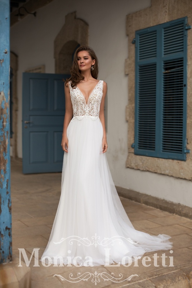 Boho & Vintage Monica Loretti Brautmode - Hochzeitskleid in italienischem Design 07018  Boho Brautkleid